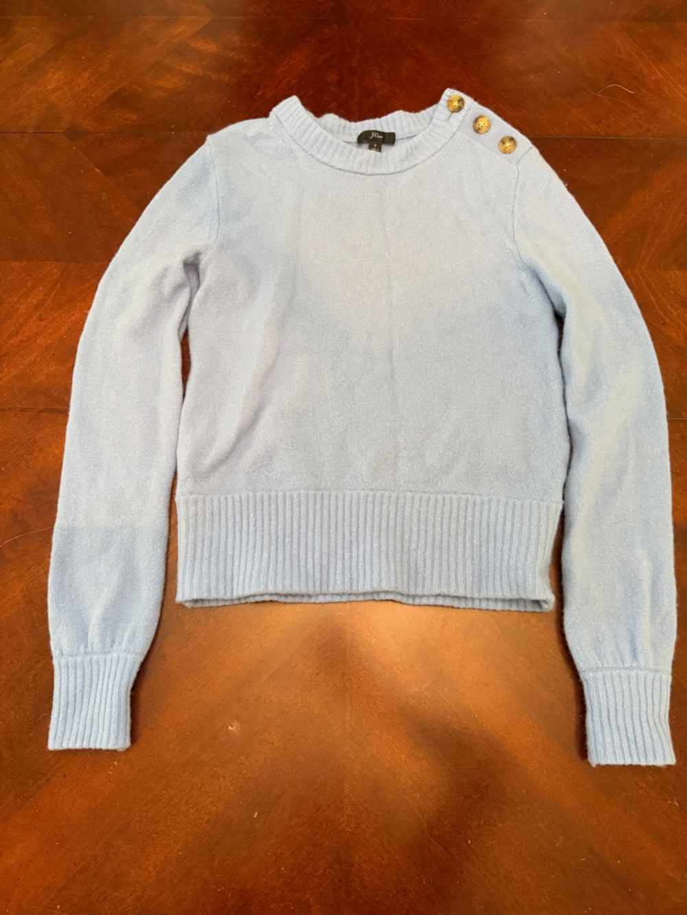 J. Crew Light Blue Button-Shoulder Wool Blend Sweater